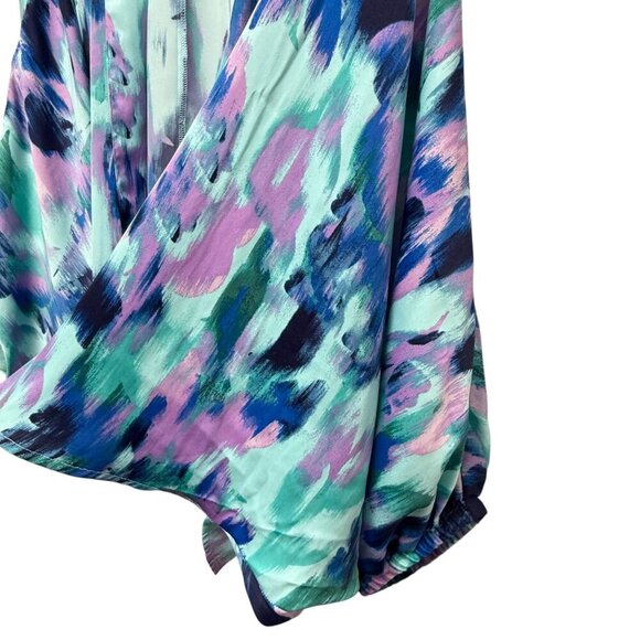 Colleen Lopez Shrug Top Medium Blue Print Satin Cocoon Light Jacket HSN - Picture 7 of 9